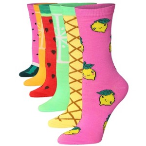 Tipi Toe Women's 6 Pack Colorful Light Fruity Pastels Patterned Lightweight Crew Socks - 1 of 4