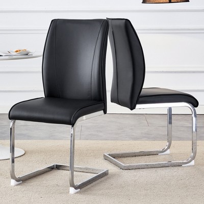 VYNXARIA Luxury Simple Arch Chair - Set of 2 Dark High Resilience Dining Chair with Arched Metal Silver Leg