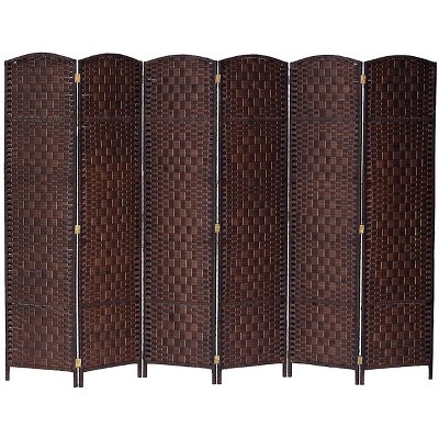 Brown Diamond Weave Bamboo Fiber 6-Panel Room Divider
