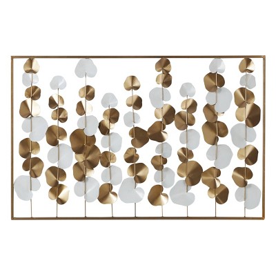 40" x 26" Large Metal Rectangular Wall Decor White/Gold - Olivia & May