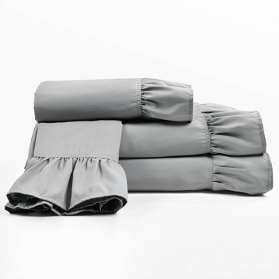 4pc Twin Reyna Ruffle Sheet Set Dark Gray - Lush Décor