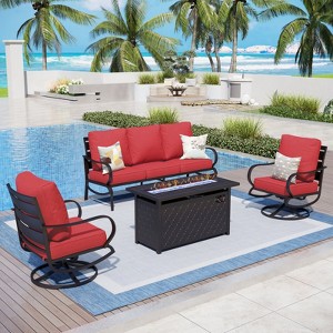 Captiva Designs 4pc Metal Patio seating Furniture Fire Pit Set with Swivel Chairs for Garden Porch Backyard - 1 of 4