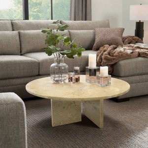 27.6" Round Marble Coffee Table, Upscale Genuine Natural Stone Table with Unique Veining for Living Room - Cuddlewood - 1 of 4