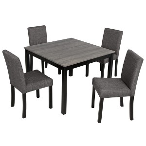 Gulches 5-Piece Modern Dining Set for 4 - 39" Light Grey & Black Two-Tone Square Table + 4 Upholstered Chairs, Space-Saving for Kitchen/Dining Room - 1 of 4