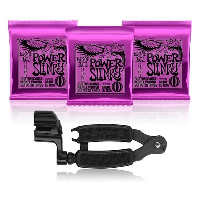 Ernie Ball 2220 Power Slinky Electric Guitar Strings 3-Pack with Pro-Winder String Cutter/Winder