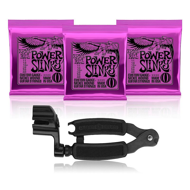 Ernie Ball 2220 Power Slinky Electric Guitar Strings 3-Pack with Pro-Winder String Cutter/Winder, 1 of 7