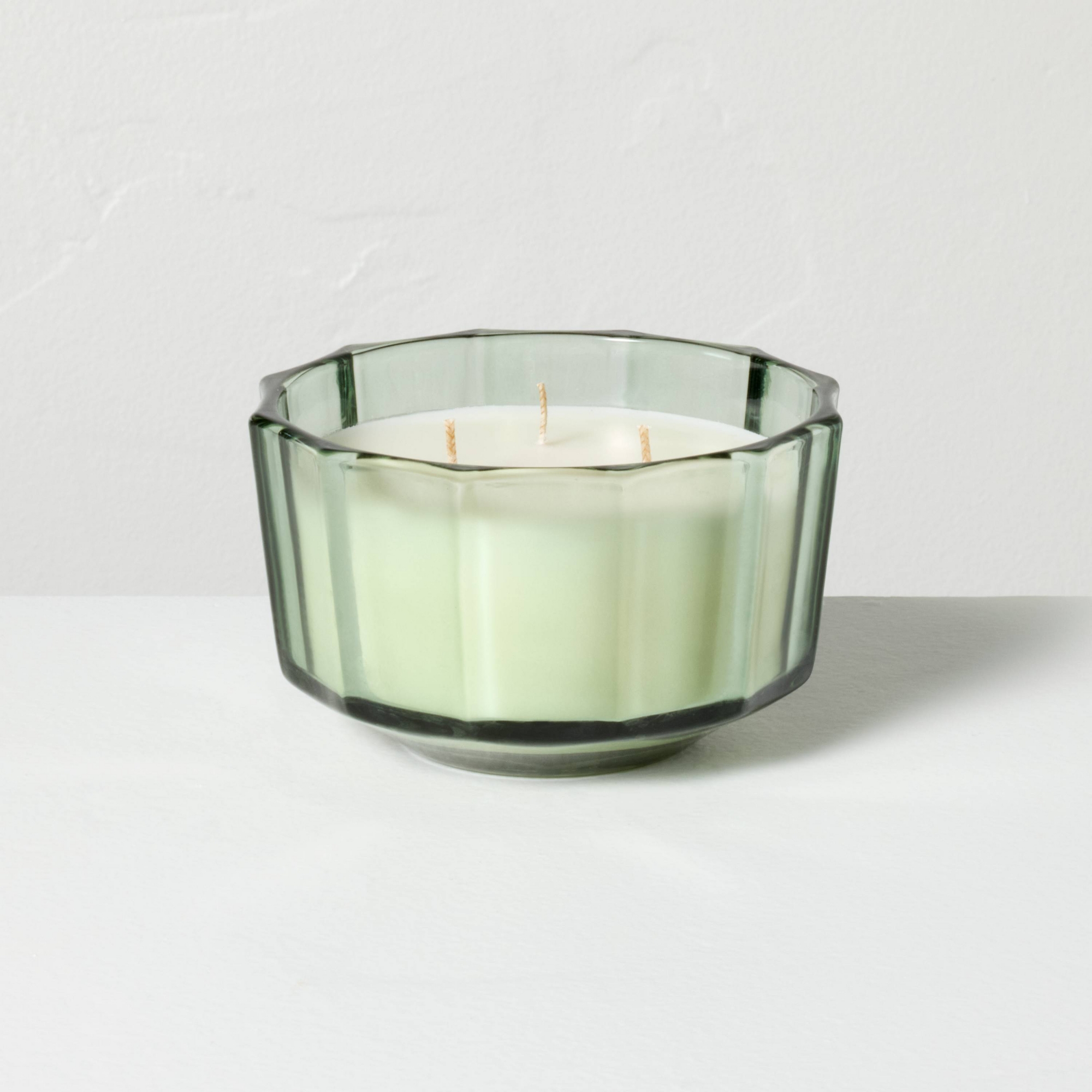 3 Wick Medium Colored Glass Faceted Cedar and Lemon Jar Candle 12oz - Hearth & Hand™ with Magnolia