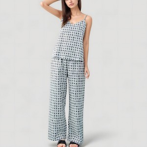 Anna-Kaci Lounge Women's Cami Strap Pajama Set with Allover Floral Print and Relaxed Wide Leg Pants - 1 of 4