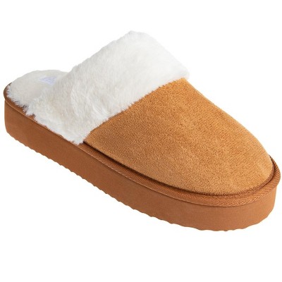 Fifth & Luxe Women's Platform Slippers, House Slipper Shoes for Women, Comfortable Microsuede Slipper with Faux Fur Collar