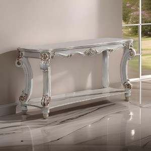 Royal Hampton 58 Inch Sofa Console Table, Classic Scrolled Legs, Brushed Gold, Shelf - 1 of 4
