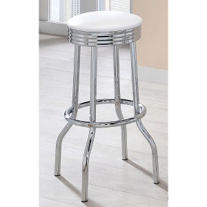 Retro-Style Bar Height Stools Set of 2 with Padded Seats and Chrome Base, Flared Legs for Kitchen or Home Bar - 1 of 4