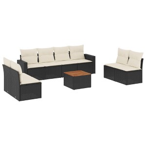vidaXL 9 Piece Patio Sofa Set with Cushions Black and Cream Poly Rattan - 1 of 4