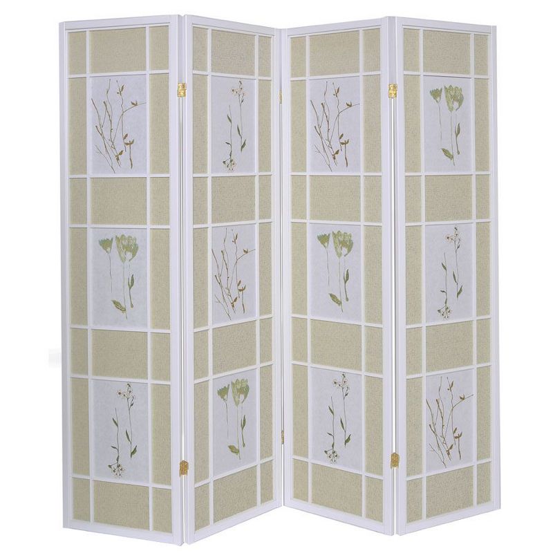 Legacy Decor Floral Accented Screen Room Divider with Wood Frame and Shoji Paper, 1 of 5