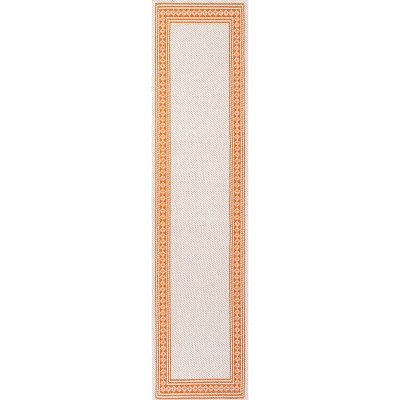 Santa Monica Cream/Orange Flat Woven Synthetic Runner Rug 2x8