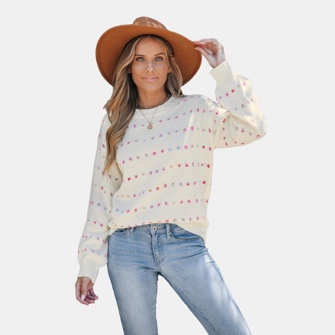 Women's Rainbow Dots Long Sleeve Sweater - Cupshe - image 1 of 4