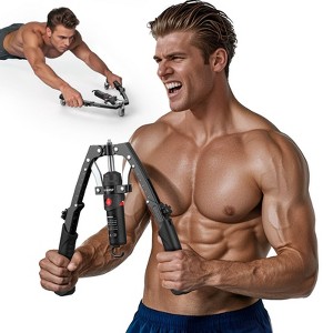 All-in-one YOSUDA Chest Trainer: Hydraulic Power Chest Press (22-440lbs), Arm Twister, and Ab Roller Wheel. Includes Backpack & Pad. - 1 of 4