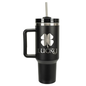 100 North Lucky 4 Leaf Clover Irish St. Patrick's Shamrock Wrap-Around 40 Oz. Stainless Steel Water Bottle Coffee Mug, Spill & Leak Resistant, Travel - 1 of 4
