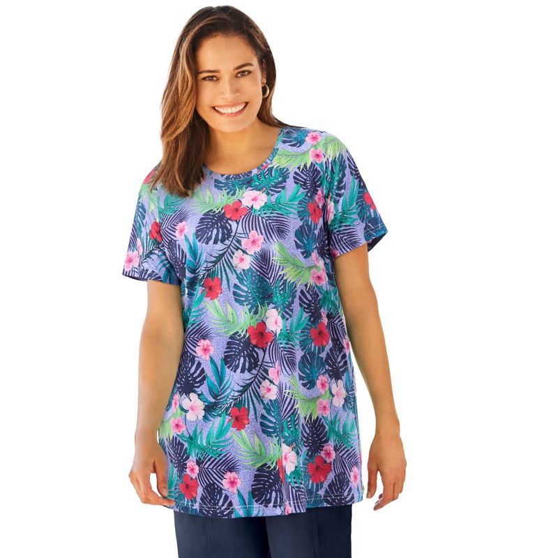 Woman Within Women's Plus Size Short Sleeve Watercolor Tunic, 1 of 3