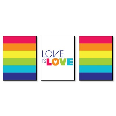 Big Dot of Happiness Love is Love - Pride - Wall Art and Rainbow Room Decor - 7.5 x 10 inches - Set of 3 Prints
