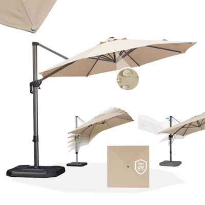 PURPLE LEAF Cantilever Umbrella Round 10'/11' Outdoor Patio Umbrella Aluminum Umbrella with 360°Rotation Adjustable Umbrella With Base