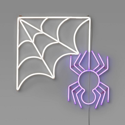 Animated Novelty Faux Neon Spider and Web with Cool White and Purple LEDs - Hyde and EEK! Boutique™