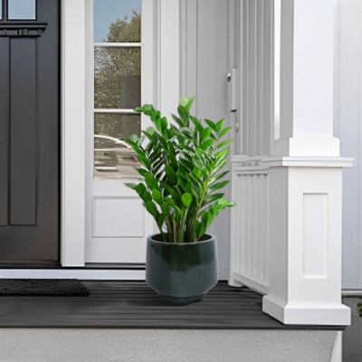 Syemin Planters Set of 3 Ceramic Flowerpot, Modern Indoor Outdoor Planter Patio with Drainage Holes for Garden Windowsill, Green, 14.96"*14.96"*10.63"