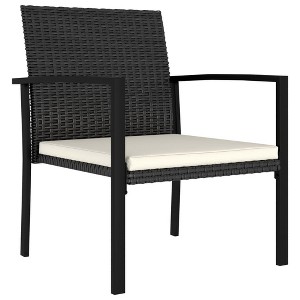 vidaXL Modern Patio Dining Chairs - Set of 2, Outdoor Use Poly Rattan Design in Black with Cream Cushions, Weather-Resistant and Lightweight - 1 of 4