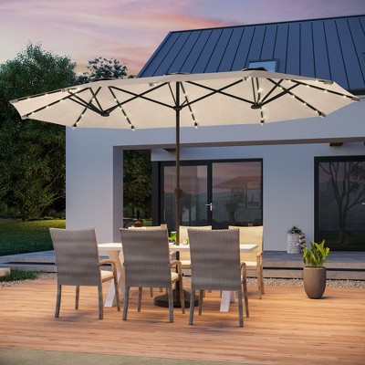 Sonkuki 13 x 7.2ft Solar-Powered Double-Sided Patio Umbrella with Large Canopy Outdoor Table Umbrella for Garden, deck and pool