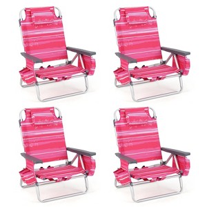 Tangkula 4 PCS Beach Chair 5-Position Outdoor Reclining Chairs w/ Head Pillow & Storage Bag - 1 of 4