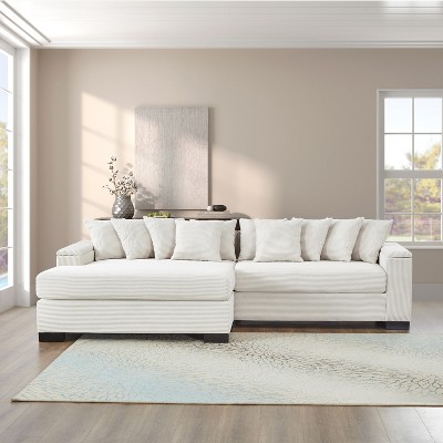 MAYEERTY 111" Spacious L-Shaped Sectional Sofa - Corduroy Beige, Convertible Chaise & Storage - Family-Friendly Design