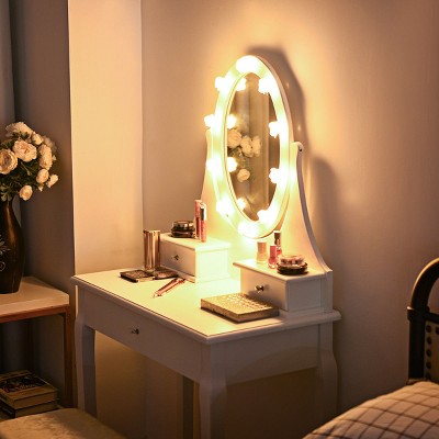 10 Led Lights Vanity Table Set with Mirror for Women Bedroom Makeup Hair Salon 