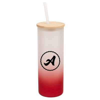 Elanze Designs A Monogram Letter Initial Rope Circle Wrap-Around Design 25 Ounce Frosted Gradient Glass On-The-Go Coffee Travel Skinny Tumbler Mug