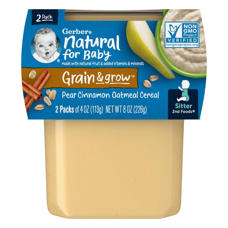 Gerber 2nd Foods Grain and Grow, Pear Cinnamon Oatmeal Cereal Puree Tub - 8oz/2pk, 4 of 7