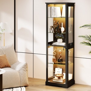 FURNIinspire Utility Storage Cabinets 5 Tier Slim Display Shelf Display Cabinet with Glass Doors, Curio Cabinet with Lock, Black, 70.87"*19.69"*15.75" - 1 of 4