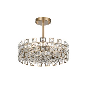 LLHZSY 15" Modern 4-Light Crystal Semi Flush Mount Ceiling Lights Fixture-Gold/Chrome - 1 of 4