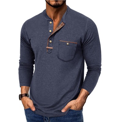 Men's Henley Shirt Long Sleeve Crew Neck, Casual Color Block T-Shirt with Buttons, Soft Regular Fit Daily Top
