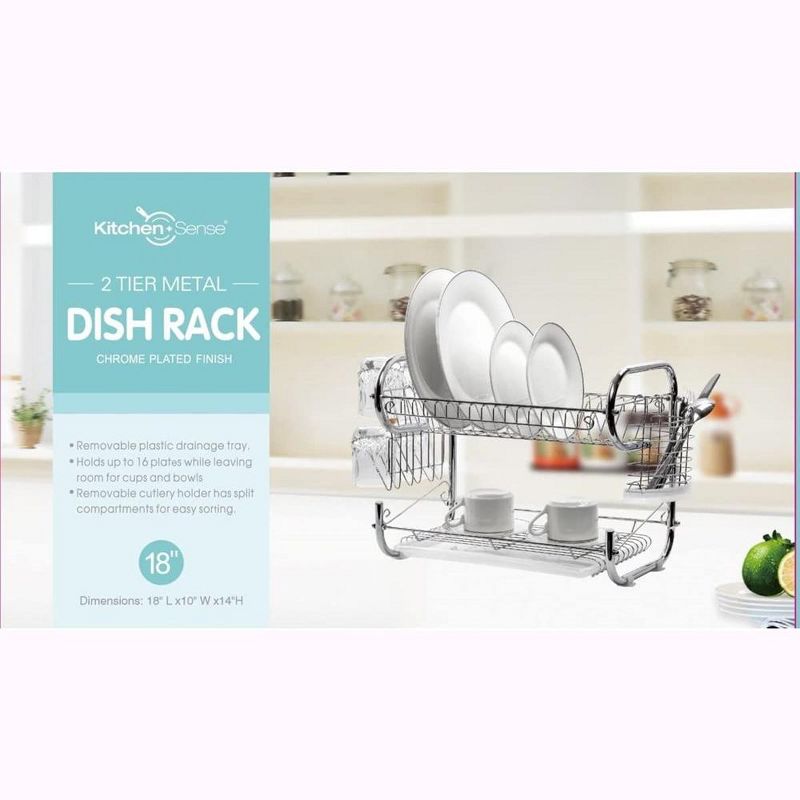 J&V TEXTILES Dish Drying Rack, Stainless Steel 2-Tier with Utensil Holder, Cutting Board Holder and Dish Drainer for Kitchen Counter, 3 of 4