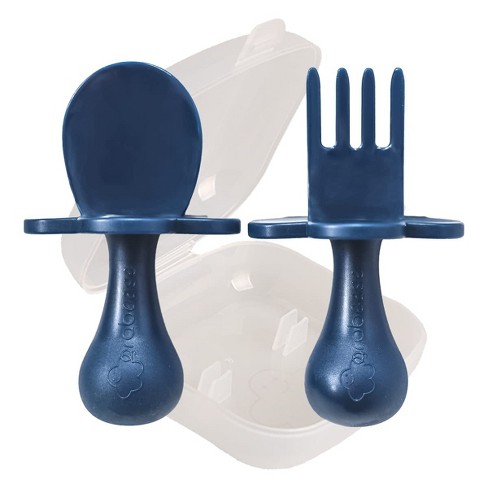 Nooli Baby And Toddler First Self-feeding Utensils, Blue : Target