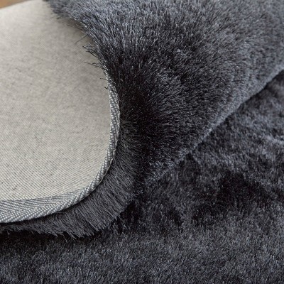 Indochine Black Rectangular Hand-Tufted Synthetic Fur Rug