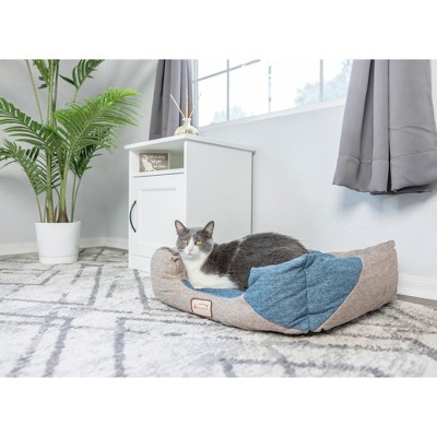 Small Cornflower Blue and Beige Fiberfill Rectangular Pet Bed