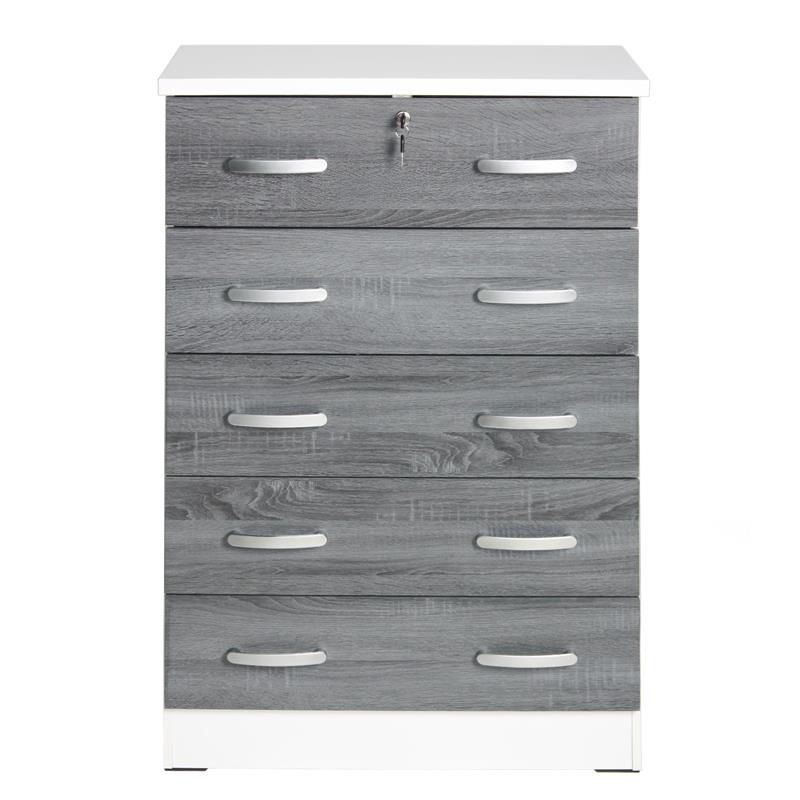 Better Home Products Cindy 5 Drawer Chest Wooden Dresser with Lock in White/Gray, 3 of 7
