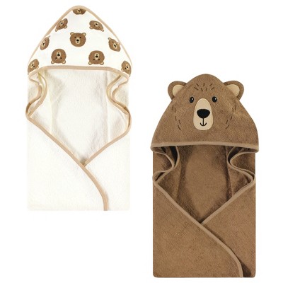 Image of Hudson Baby Cotton Animal Face Hooded Towel, Brown Bear 2-Pack, One Size