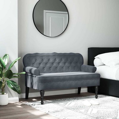 vidaXL Bench Dark Grey Velvet, Plywood, Rubber Wood Medium