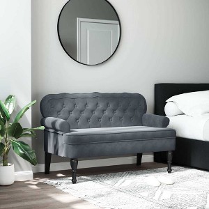 vidaXL Bench Dark Grey Velvet, Plywood, Rubber Wood Medium - 1 of 4