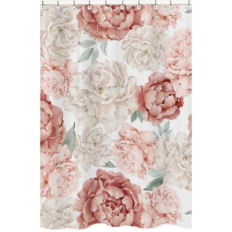 Sweet Jojo Designs Girl Fabric Shower Curtain 72in.x72in. Peony Floral Garden Pink and Ivory, 1 of 7