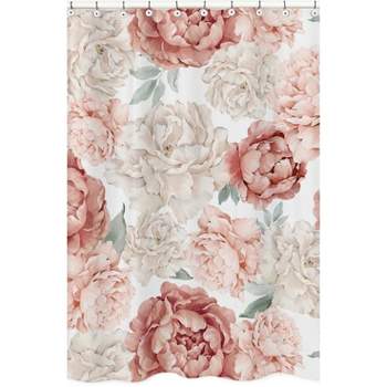Sweet Jojo Designs Girl Fabric Shower Curtain 72in.x72in. Peony Floral Garden Pink and Ivory