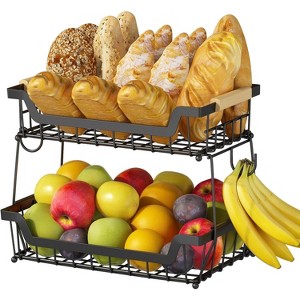 Detachable metal storage basket with wooden handle and hook,suitable for kitchen vegetables,fruits,seasonings,etc - 1 of 4
