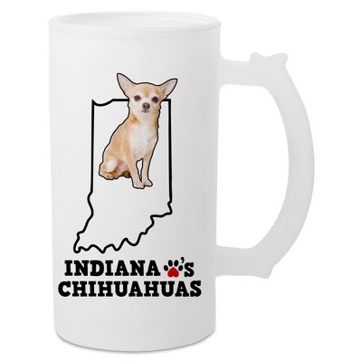 Elanze Designs The Hoosier State Indiana Loves Chihuahuas Matte White Frosted Glass Classic Mug Stein, 16 Ounce