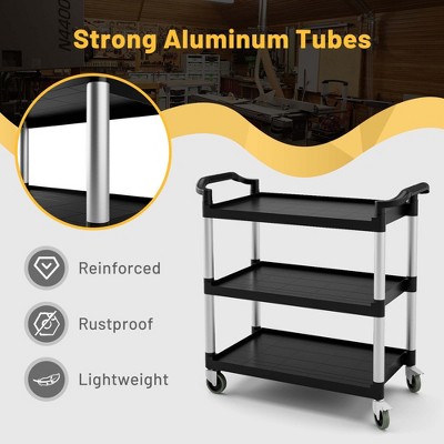 Black and Silver 3-Shelf Aluminum Utility Cart with Casters