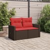 Patio Sofa with Cushions 2-Seater Brown Poly Rattan vidaXL - 3 of 4